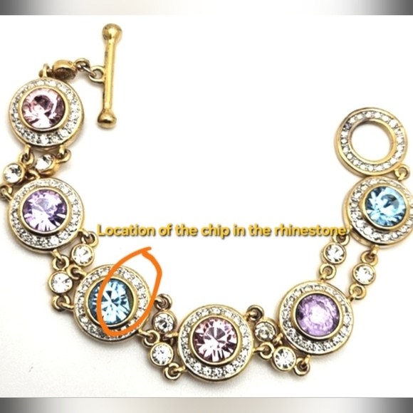 π’3/$19π’ Gorgeous Multicolor Pastels Gold Tone Toggle Halo Bezel Bracelet 7in - Picture 10 of 10